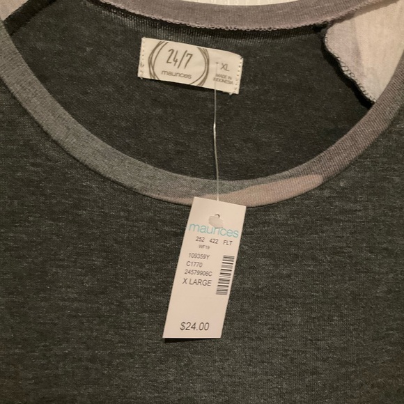 Dark Gray and Camo Raglan Sleeve Top - Picture 3 of 5